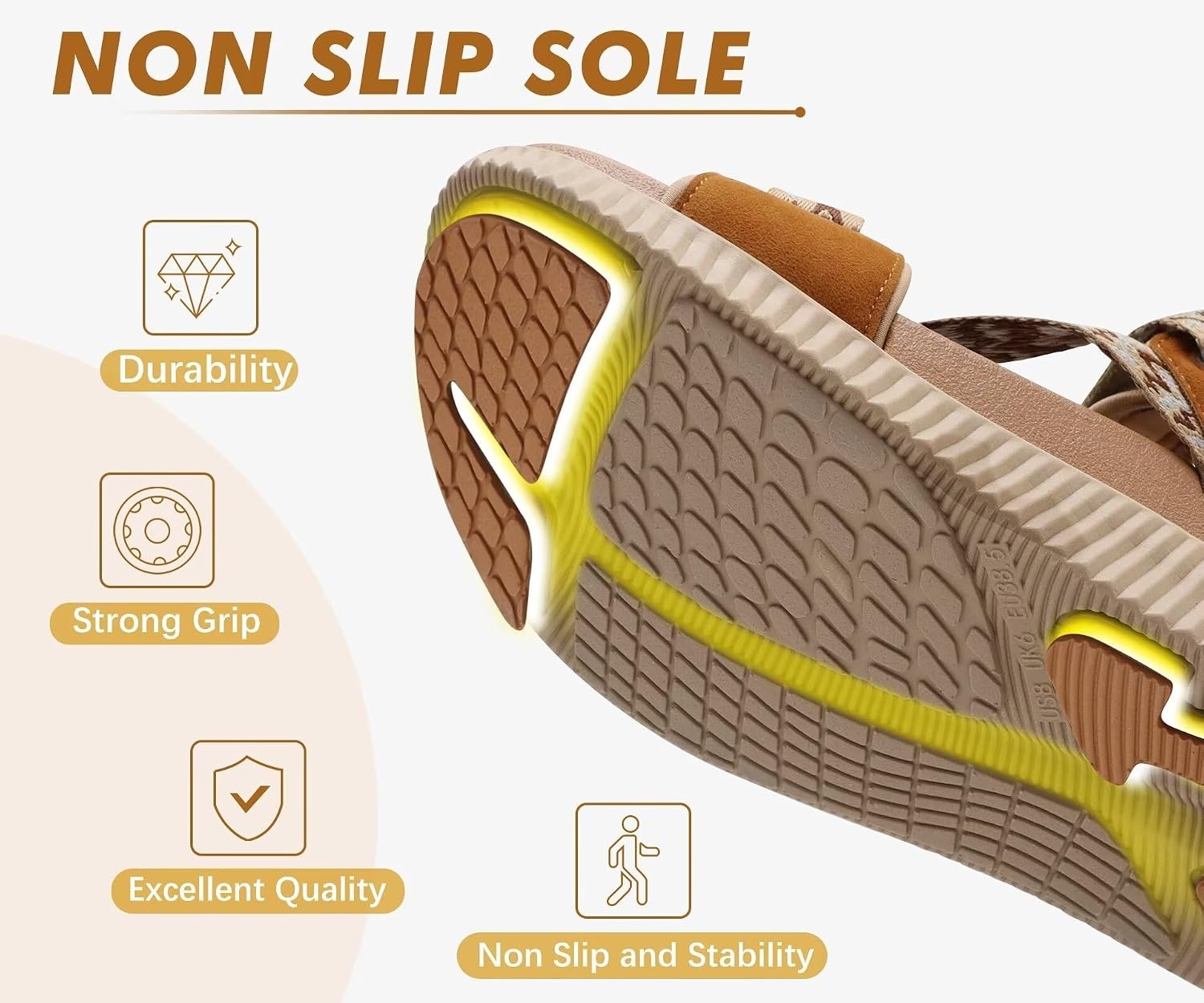 image:imageKuaiLu Womens Orthopedic Walking Sandals with Arch Support Recovery CushionKhaki