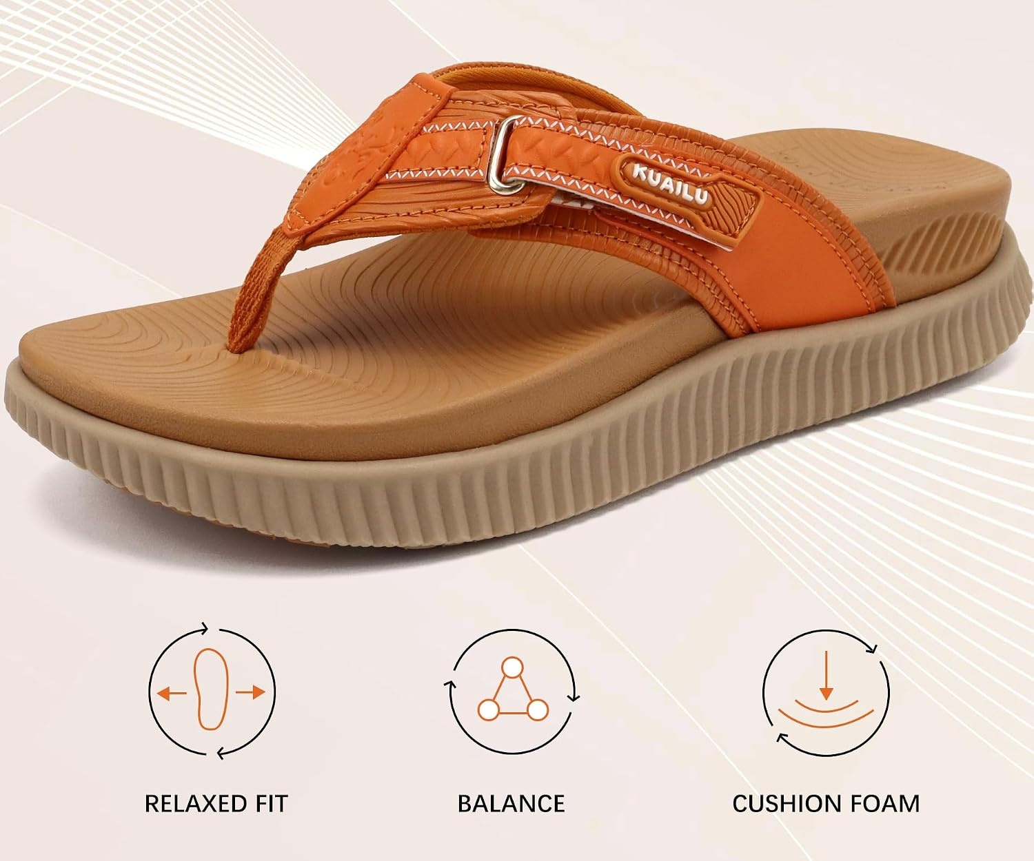 image:imageKuaiLu Womens Orthotic Cushion Flip Flops Sandals With Arch Support FootbedOrange Khaki