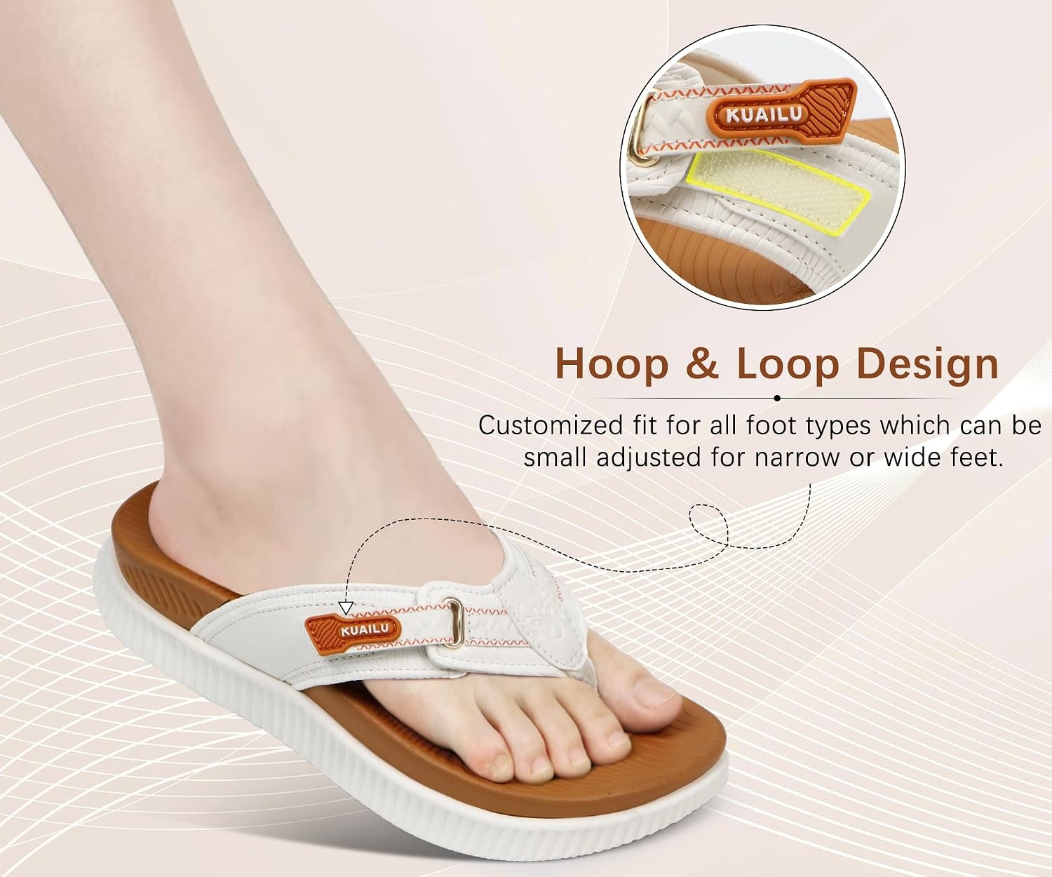 image:imageKuaiLu Womens Orthotic Cushion Flip Flops Sandals With Arch Support FootbedWhite Khaki