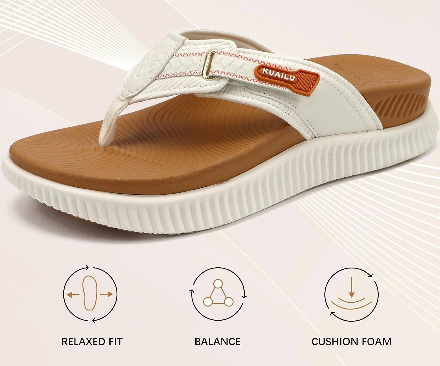 image:imageKuaiLu Womens Orthotic Cushion Flip Flops Sandals With Arch Support FootbedWhite Khaki
