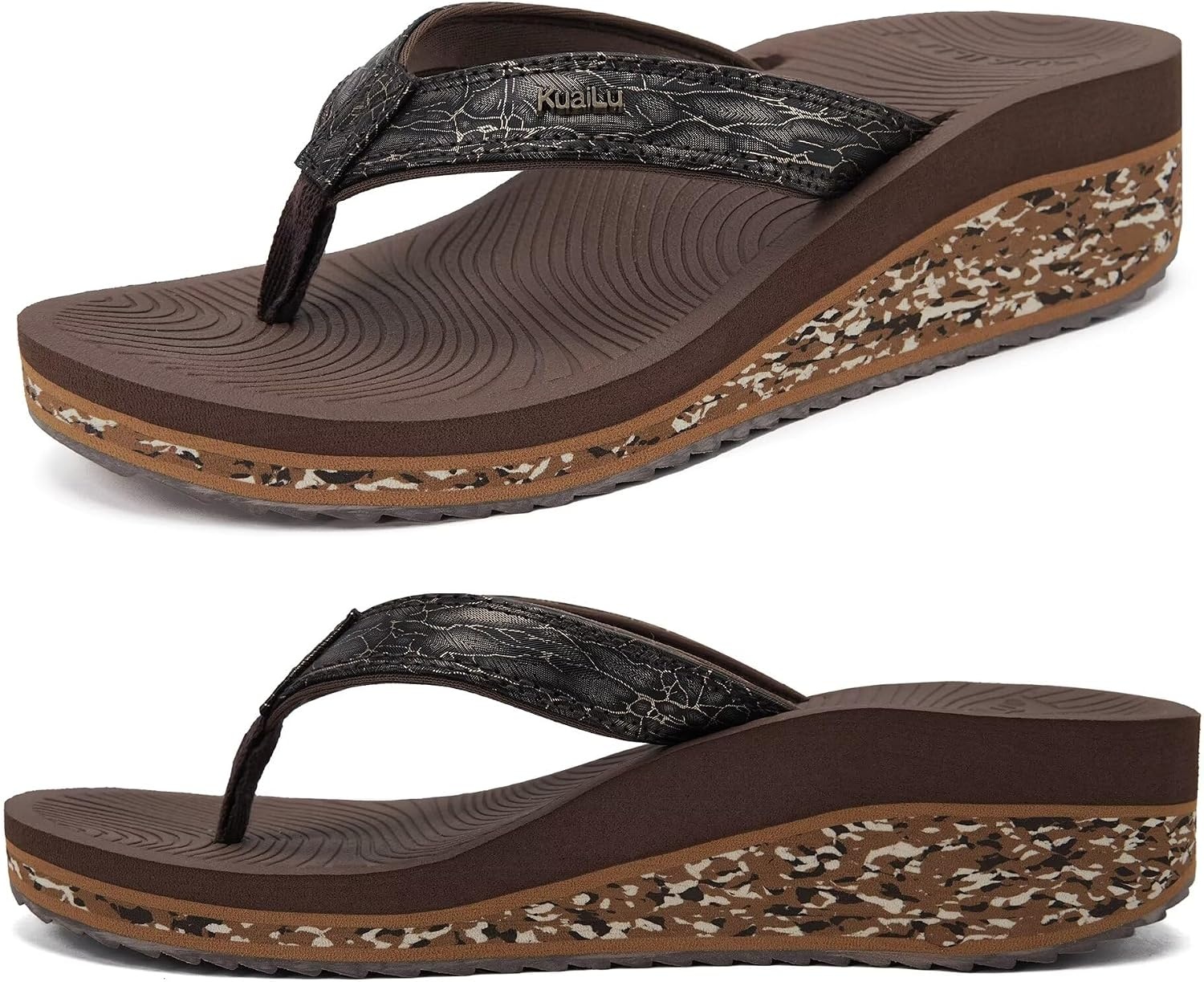 image:imageKuaiLu Womens Platform Flip Flops Arch Support Yoga Mat Boho Dressy Sandal