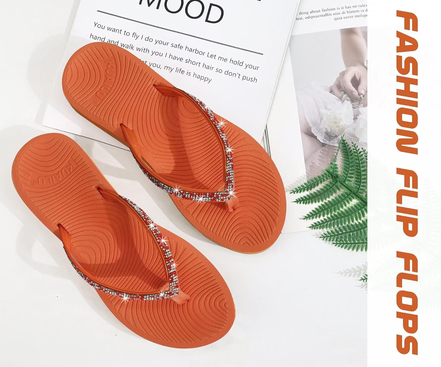 image:imageKuaiLu Womens Rhinestone Flip Flops Arch Support Yoga Mat Cushion SandalsOrange