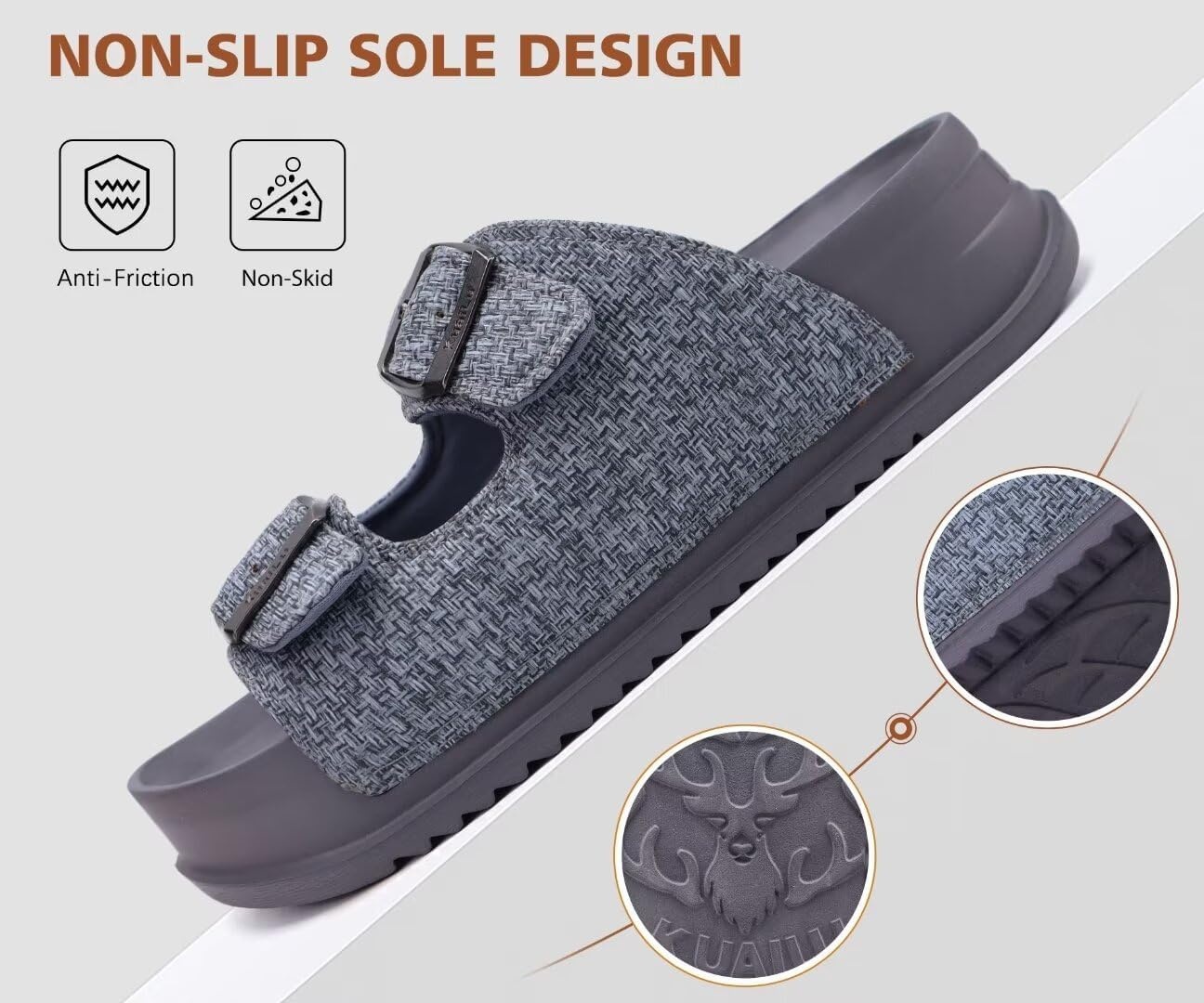 image:imageKuaiLu Womens Sandals with Arch Support Comfortable Orthopedic Cushion Recovery Slides Summer Fashion Leather Double Buckle Casual Slip On Plantar Fasciitis Shoes for IndoorampOutdoor US Size 612Grey