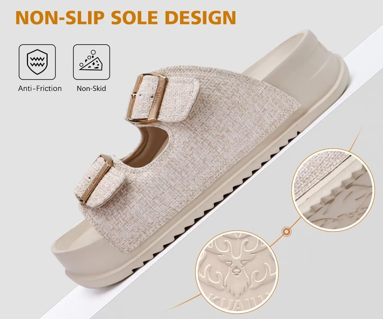 image:imageKuaiLu Womens Sandals with Arch Support Comfortable Orthopedic Cushion Recovery Slides Summer Fashion Leather Double Buckle Casual Slip On Plantar Fasciitis Shoes for IndoorampOutdoor US Size 612White