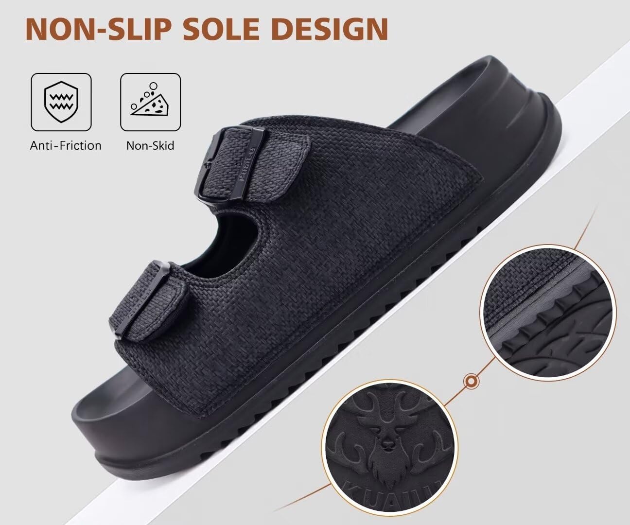 image:imageKuaiLu Womens Sandals with Arch Support Comfortable Orthopedic Cushion Recovery Slides Summer Fashion Leather Double Buckle Casual Slip On Plantar Fasciitis Shoes for IndoorampOutdoor US Size 612Black