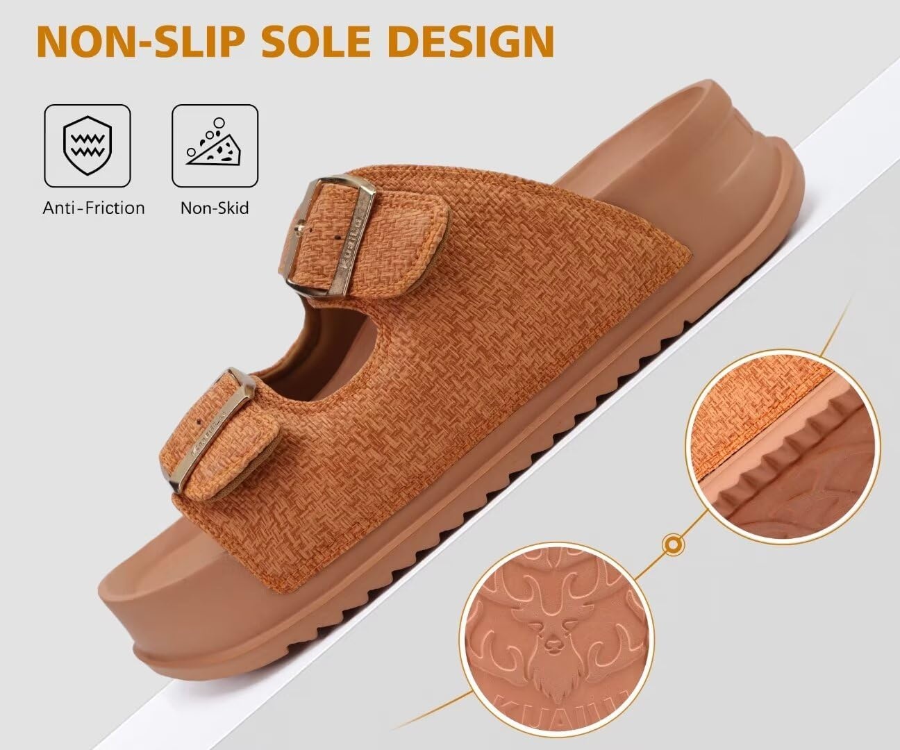 image:imageKuaiLu Womens Sandals with Arch Support Comfortable Orthopedic Cushion Recovery Slides Summer Fashion Leather Double Buckle Casual Slip On Plantar Fasciitis Shoes for IndoorampOutdoor US Size 612Khaki