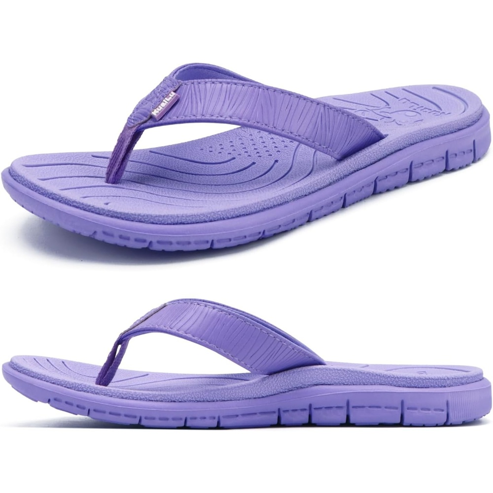 image:imageKuaiLu Comfortable Leather Flip Flops for Women Summer Pool Beach VacationPurple