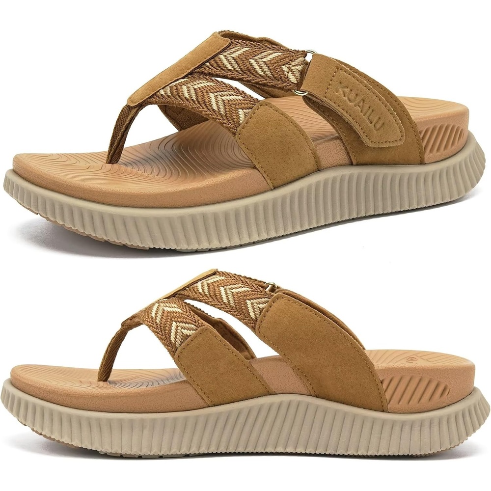 image:imageKuaiLu Flip Flops for Women Orthopedic Arch Support Summer Beach VacationKhaki