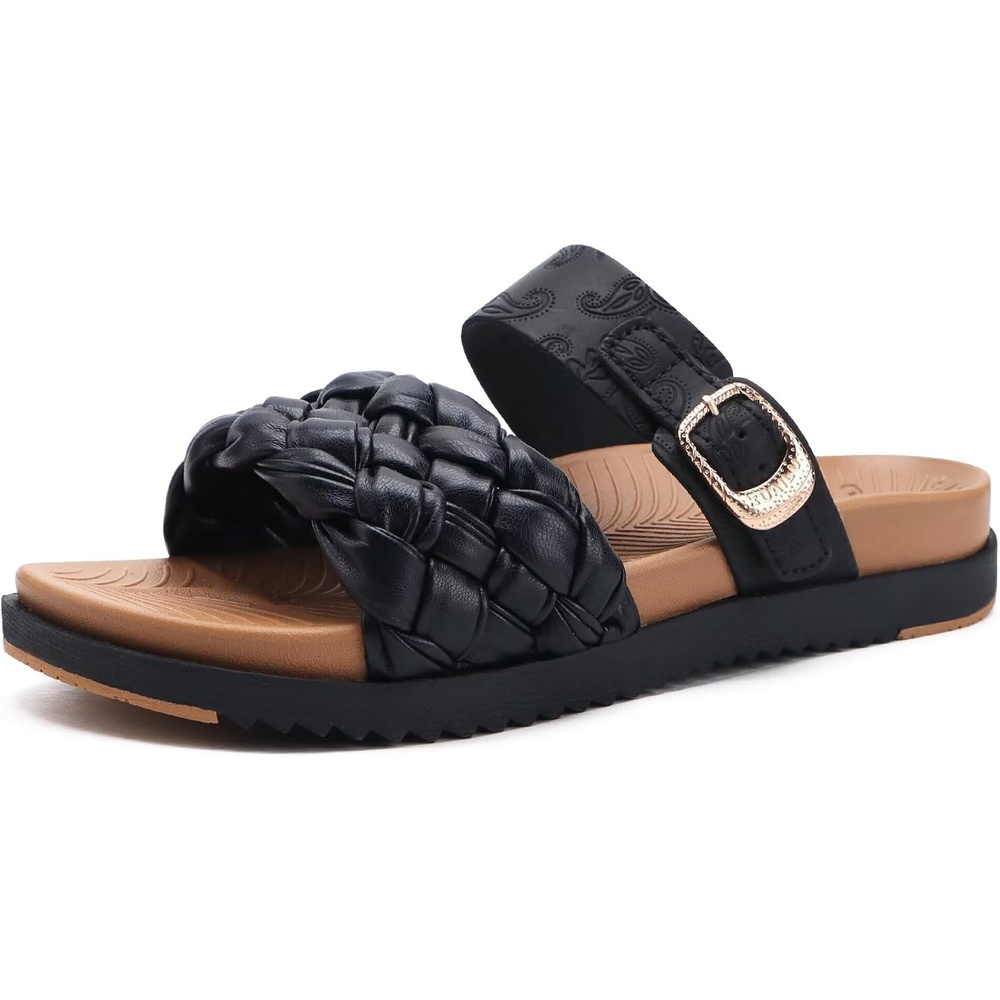 image:imageKuaiLu Womens Arch Support Orthopedic Open Toe SandalsTan Black