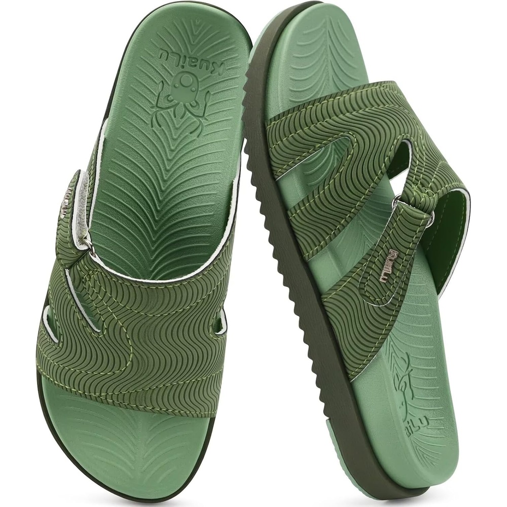 image:imageKuaiLu Womens Dressy Sandals Lightweight Cushion Slides with Arch SupportGreen