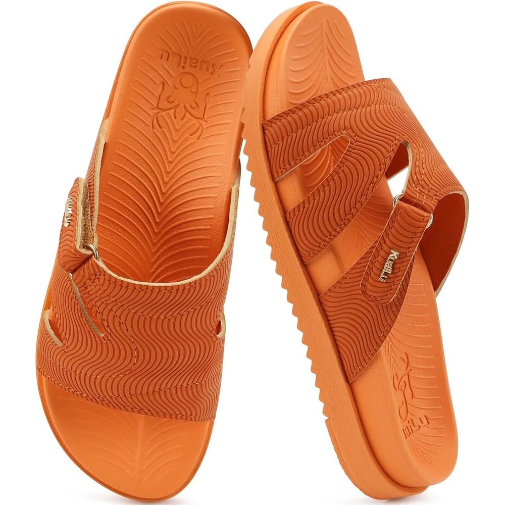 image:imageKuaiLu Womens Dressy Sandals Lightweight Cushion Slides with Arch SupportOrange