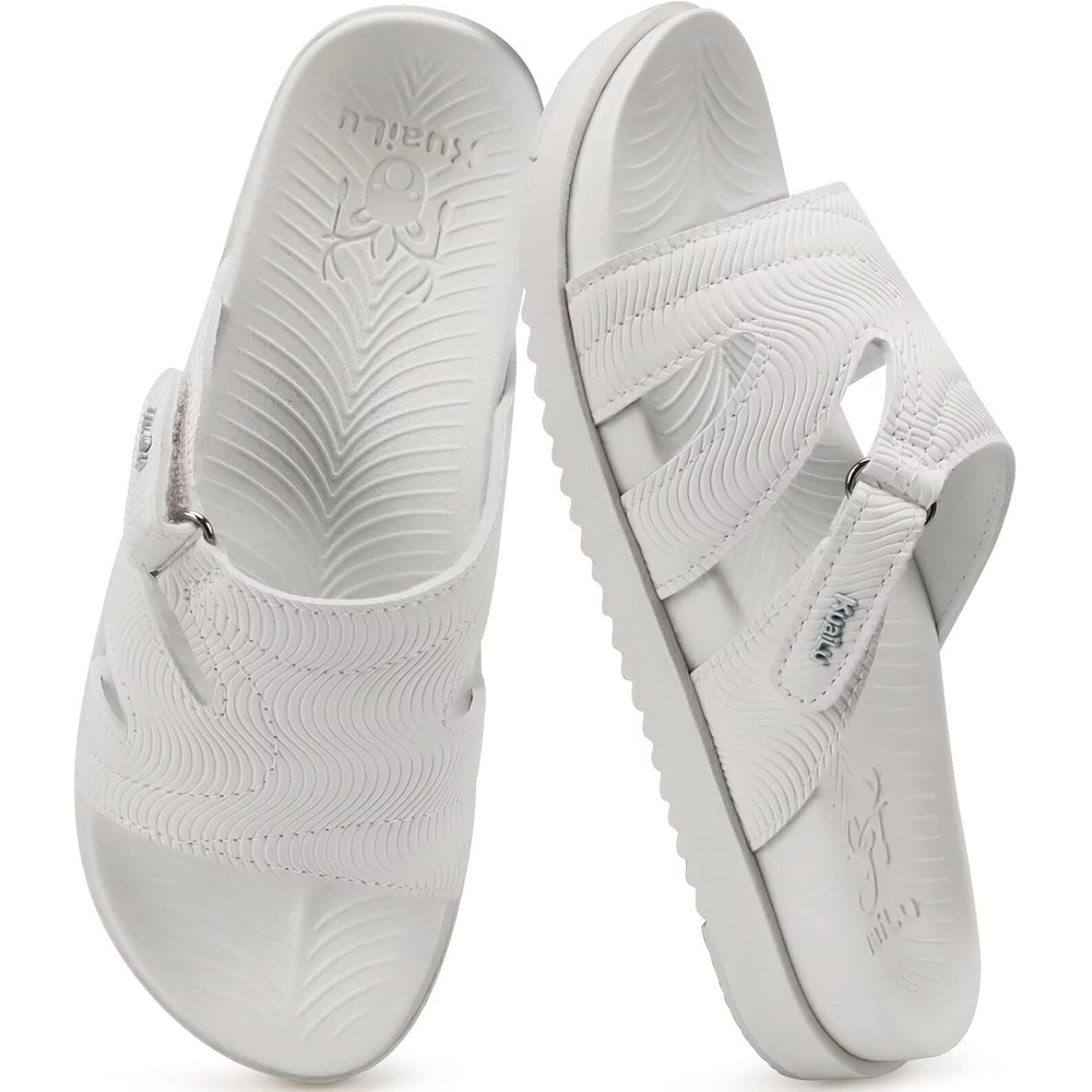 image:imageKuaiLu Womens Dressy Sandals Lightweight Cushion Slides with Arch SupportWhite