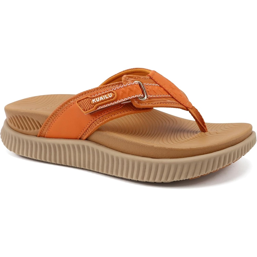 image:imageKuaiLu Womens Orthotic Cushion Flip Flops Sandals With Arch Support FootbedOrange Khaki