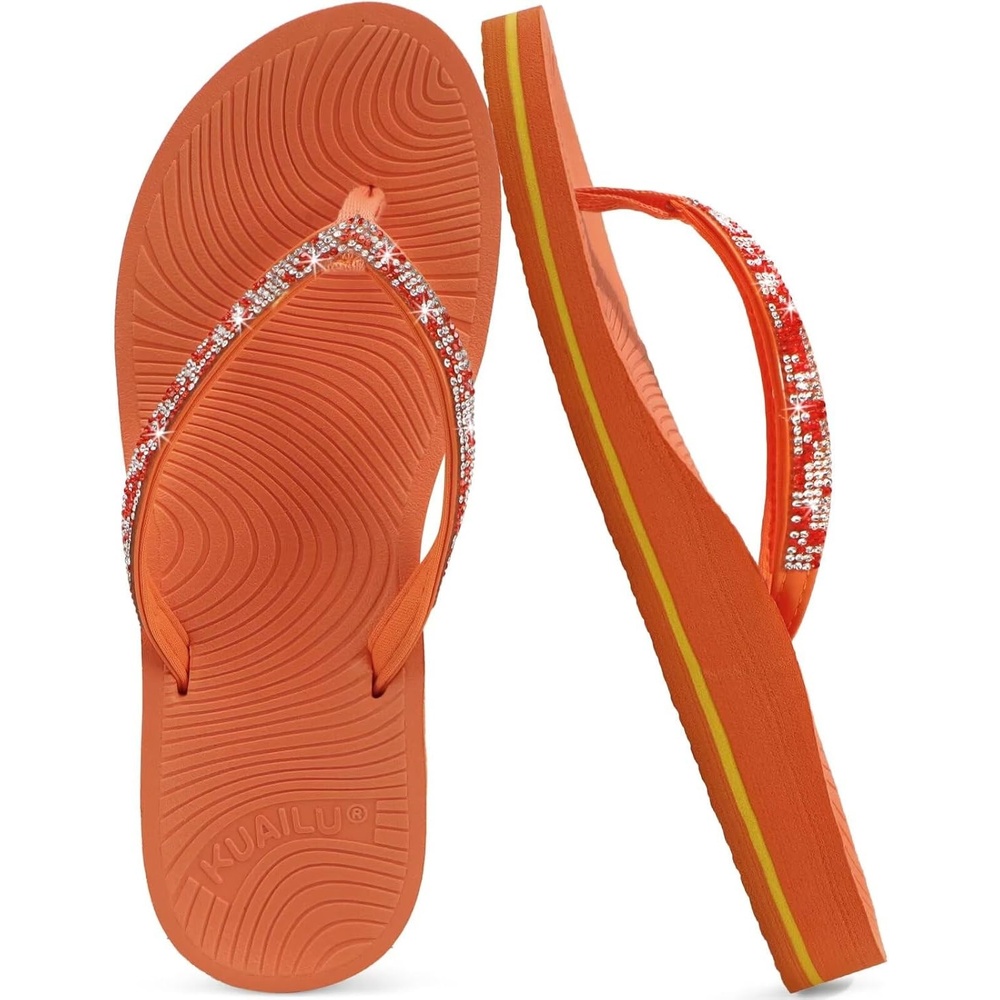 image:imageKuaiLu Womens Rhinestone Flip Flops Arch Support Yoga Mat Cushion SandalsOrange