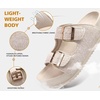 KuaiLu Womens Sandals with Arch Support Comfortable Orthopedic Cushion Recovery Slides Summer Fashion Leather Double Buckle Casual Slip On Plantar Fasciitis Shoes for Indoor&Outdoor (US Size 6-12)(White)