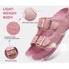 KuaiLu Womens Sandals with Arch Support Comfortable Orthopedic Cushion Recovery Slides Summer Fashion Leather Double Buckle Casual Slip On Plantar Fasciitis Shoes for Indoor&Outdoor (US Size 6-12)(Pink)