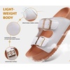 KuaiLu Womens Sandals with Arch Support Comfortable Orthopedic Cushion Recovery Slides Summer Fashion Leather Double Buckle Casual Slip On Plantar Fasciitis Shoes for Indoor&Outdoor (US Size 6-12)(White Khaki)