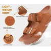 KuaiLu Womens Sandals with Arch Support Comfortable Orthopedic Cushion Recovery Slides Summer Fashion Leather Double Buckle Casual Slip On Plantar Fasciitis Shoes for Indoor&Outdoor (US Size 6-12)(Khaki)