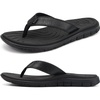 KuaiLu Comfortable Leather Flip Flops for Women Summer Pool Beach Vacation(All Black)