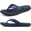 KuaiLu Comfortable Leather Flip Flops for Women Summer Pool Beach Vacation(Navy Blue)