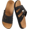 KuaiLu Womens Dressy Sandals Lightweight Cushion Slides with Arch Support(Black Khaki)