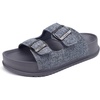 KuaiLu Womens Sandals with Arch Support Comfortable Orthopedic Cushion Recovery Slides Summer Fashion Leather Double Buckle Casual Slip On Plantar Fasciitis Shoes for Indoor&Outdoor (US Size 6-12)(Grey)