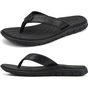 KuaiLu Comfortable Leather Flip Flops for Women Summer Pool Beach Vacation(All Black)