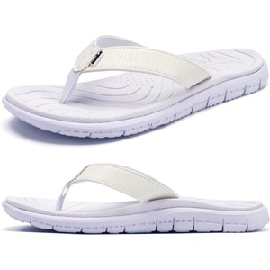 KuaiLu Comfortable Leather Flip Flops for Women Summer Pool Beach Vacation(All White)