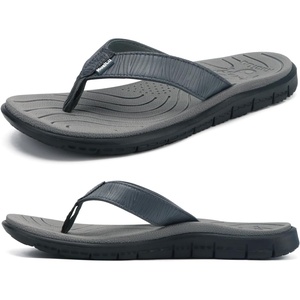 KuaiLu Comfortable Leather Flip Flops for Women Summer Pool Beach Vacation(Grey)