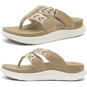 KuaiLu Flip Flops for Women Orthopedic Arch Support Summer Beach Vacation(Beige)