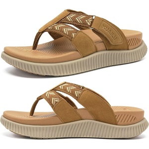 KuaiLu Flip Flops for Women Orthopedic Arch Support Summer Beach Vacation(Khaki)