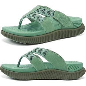 KuaiLu Flip Flops for Women Orthopedic Arch Support Summer Beach Vacation(Saga Green)