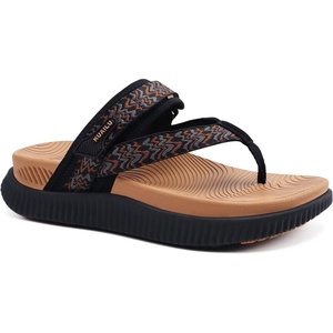 KuaiLu Womens Arch Support Flip Flops & Sandals Thick Athletic Cushion(Black Khaki)