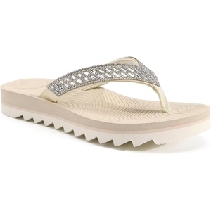 KuaiLu Women’s Arch Support Orthotic Flip Flop Sandals(Beige White)