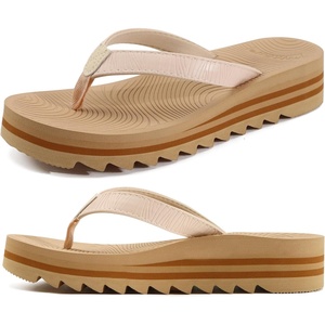 KuaiLu Women’s Arch Support Platform Flip Flop Sandals(Beige（choose a Smaller Size）)