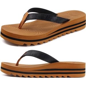 KuaiLu Women’s Arch Support Platform Flip Flop Sandals(Black Khaki（choose a Smaller Size）)