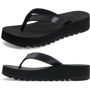 KuaiLu Women’s Arch Support Platform Flip Flop Sandals(Black（choose a Smaller Size）)