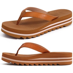 KuaiLu Women’s Arch Support Platform Flip Flop Sandals(Khaki（choose a Smaller Size）)
