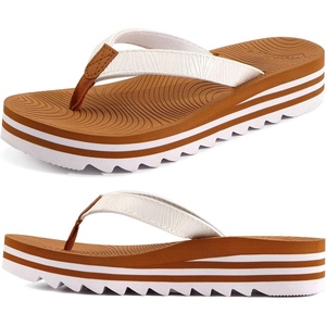 KuaiLu Women’s Arch Support Platform Flip Flop Sandals(White Khaki（choose a Smaller Size）)