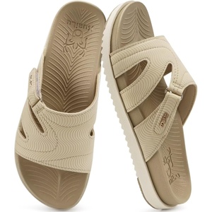 KuaiLu Womens Dressy Sandals Lightweight Cushion Slides with Arch Support(Beige)