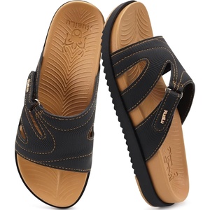 KuaiLu Womens Dressy Sandals Lightweight Cushion Slides with Arch Support(Black Khaki)
