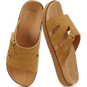 KuaiLu Womens Dressy Sandals Lightweight Cushion Slides with Arch Support(Khaki)
