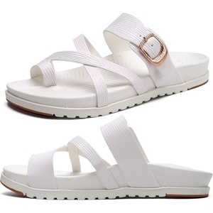 KuaiLu Womens Orthopedic Sandals With Comfortable Arch Support Cushion Yoga Mat Slides Fashion Summer Beach Flat Sandles Adjustable Open Toe Travel Outdoor Plantar Fasciitis Flip Flops US Size 5-11(Bride White)
