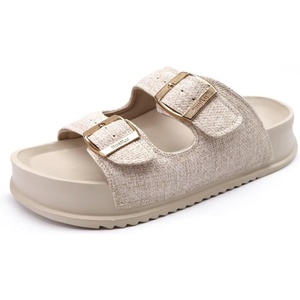 KuaiLu Womens Sandals with Arch Support Comfortable Orthopedic Cushion Recovery Slides Summer Fashion Leather Double Buckle Casual Slip On Plantar Fasciitis Shoes for Indoor&Outdoor (US Size 6-12)(White)