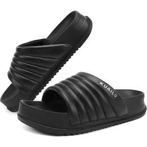 KuaiLu Womens Sandals with Arch Support Comfortable Orthopedic Slippers(Black)