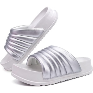 KuaiLu Womens Sandals with Arch Support Comfortable Orthopedic Slippers(Silver White)