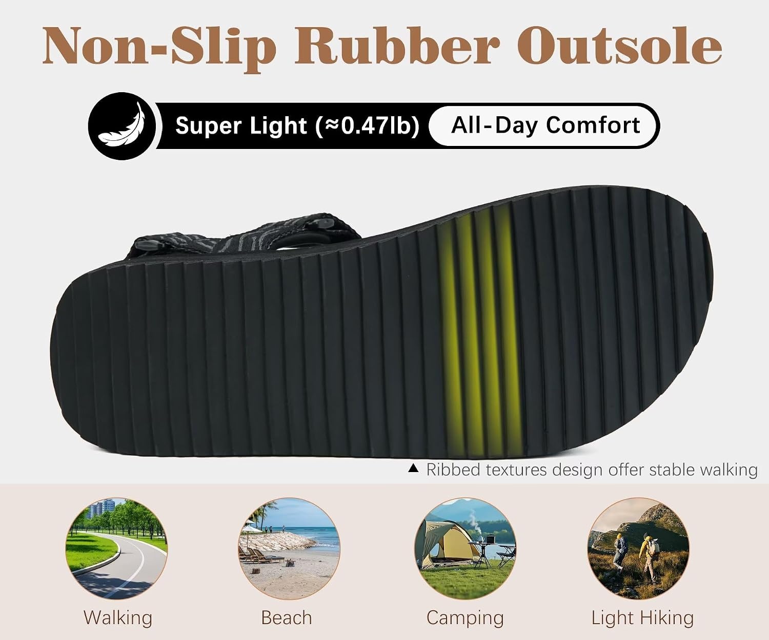 image:imageKuaiLu Mens Walking Sandals with Arch Support Adjustable amp LightweightBlack