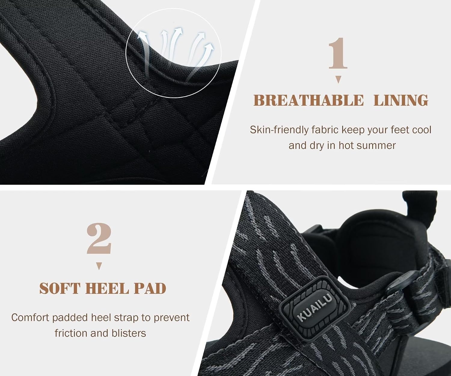 image:imageKuaiLu Mens Walking Sandals with Arch Support Adjustable amp LightweightBlack