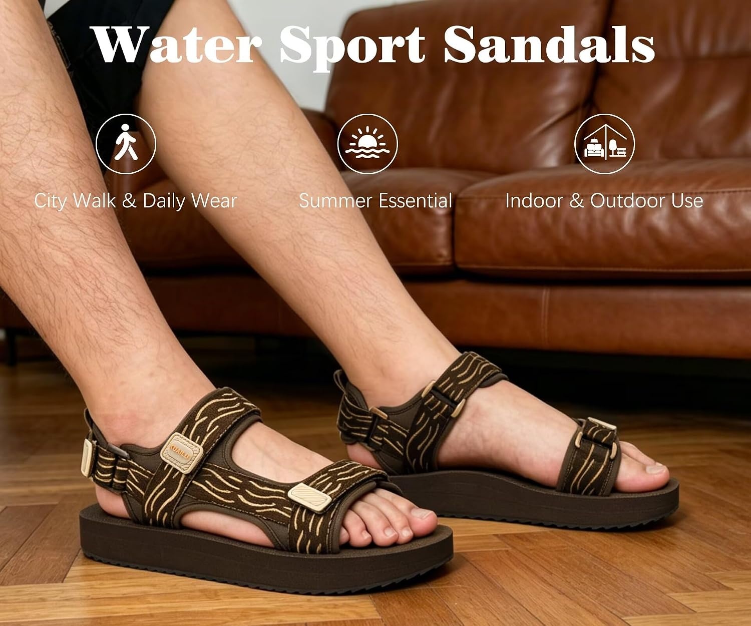image:imageKuaiLu Mens Walking Sandals with Arch Support Adjustable amp LightweightCoffee Brown