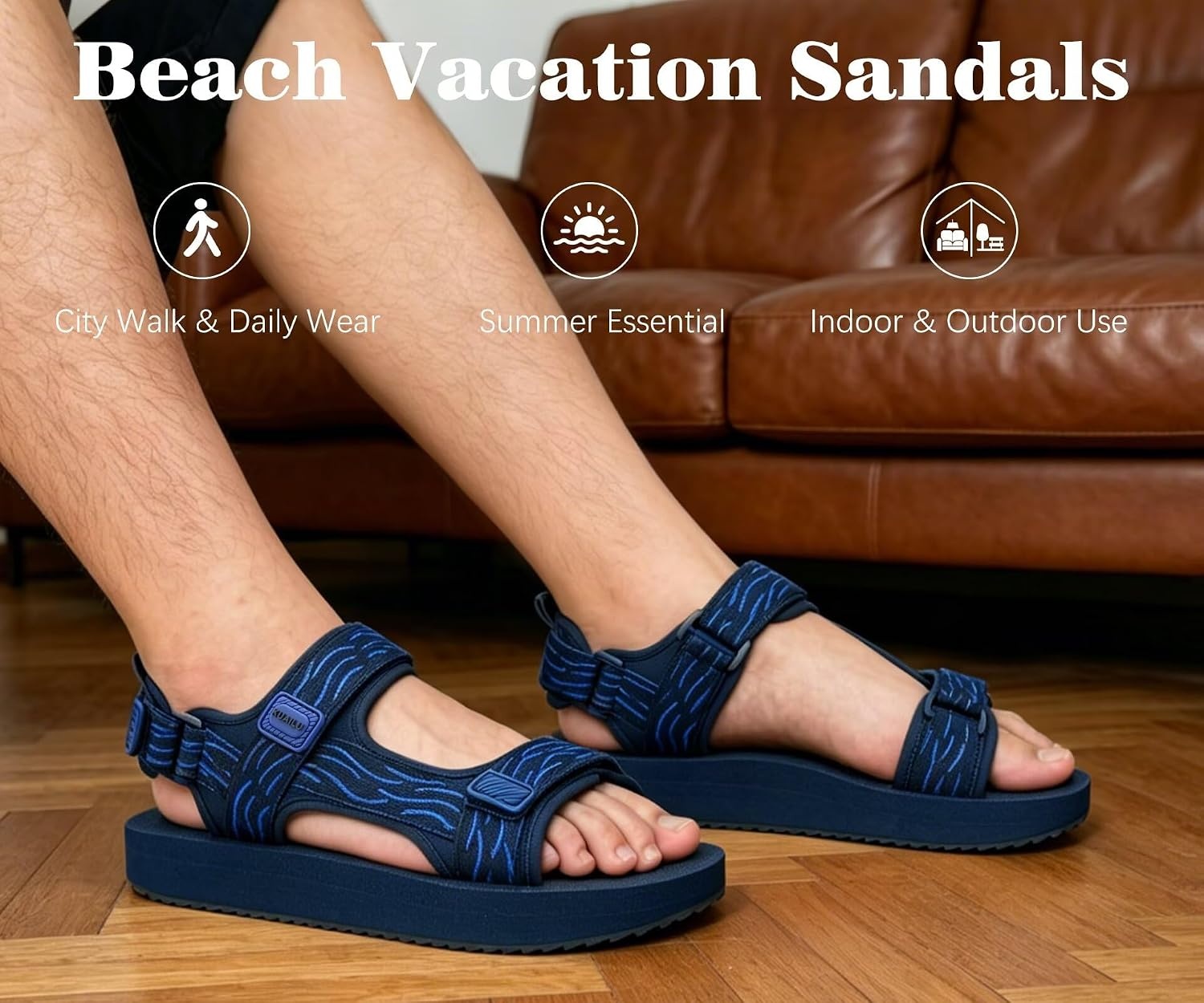 image:imageKuaiLu Mens Walking Sandals with Arch Support Adjustable amp LightweightDark Blue